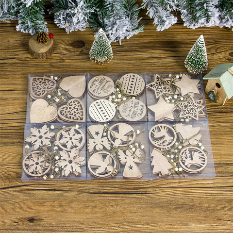 Pendentifs en bois pour sapin de noël, 12 pièces, décorations pour la maison, cadeau de nouvel an, décoration artisanale pour Noel, 2022 ► Photo 1/6