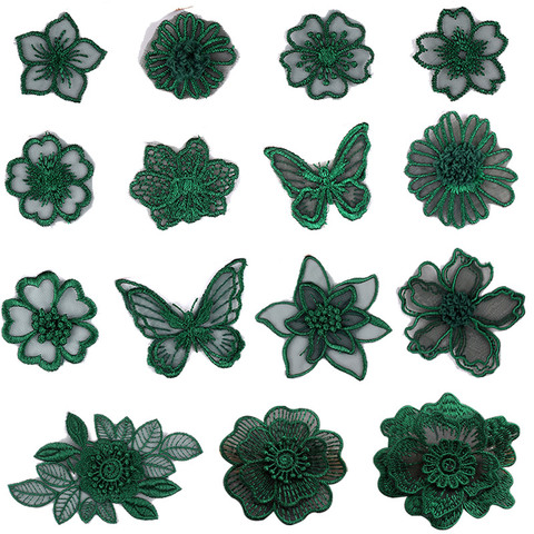 Petits patchs de broderie en dentelle, vert foncé, pour vêtements, robe en mousseline de soie, artisanat artisanal, travaux manuels ► Photo 1/6