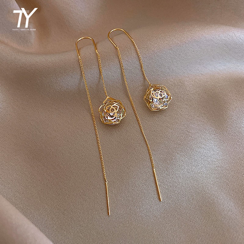 2022 nouveau élégant évider Zircon fleur longues boucles d'oreilles mode pour femme coréen bijoux de luxe fête fille boucles d'oreilles inhabituelles ► Photo 1/6