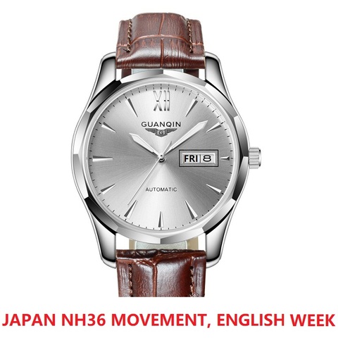 GUANQIN GJ16034 montre hommes japon NH36 mouvement anglais semaine automatique mécanique montre-bracelet hommes haut marque luxe Hardlex horloge ► Photo 1/6