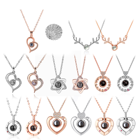 Or Rose 100 langues je t'aime Projection pendentif collier romantique amour mémoire collier de mariage ► Photo 1/6