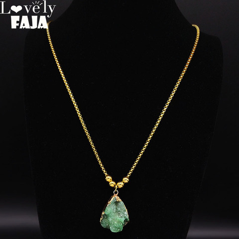 2022 mode vert cristal acier inoxydable collier pour femmes couleur or perle longue déclaration collier bijoux colgante N20167 ► Photo 1/6