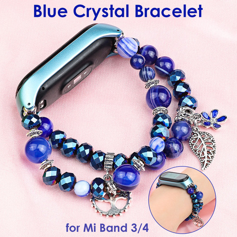 Bracelet de montre bleu pour Xiaomi Mi Band 5/4/3 bandes de remplacement perle chaîne Bracelet Bracelet accessoires élégant femme ► Photo 1/6