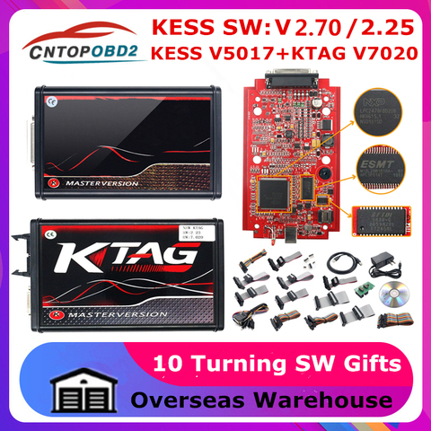 En ligne 2.70 ue rouge KESS V5.017 OBD2 gestionnaire Kit de réglage KTAG V7.020 4 LED en ligne maître Version K-TAG 2.25 OBD2 programmeur ► Photo 1/6