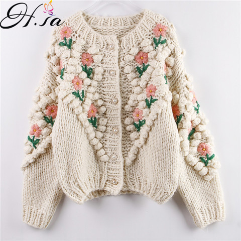 H.SA – Chandail en maille avec broderie florale et perles, pour femme, pull ajouré, fabrication artisanale, style chic, nouvelle collection hiver 2022 ► Photo 1/6