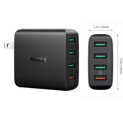 Aukey pliable prise américaine 4 Ports USB chargeur mural avec QC 3.0 Charge rapide pour i-Phone11 Pro Max/ Note8 S8 i-pad ► Photo 1/6