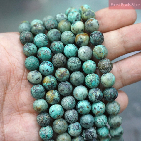 Pierres Turquoises africaines en vrac, pierres naturelles mates, pour la fabrication de bijoux, 15 pouces, 4, 6, 8, 10, 12MM ► Photo 1/2