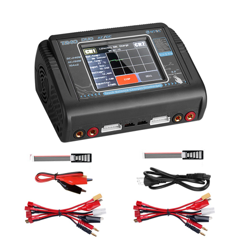 Original HTRC T240 Duo RC chargeur déchargeur double canal AC 150W DC 240W écran tactile Balance Lipo chargeur pour RC voiture modèle jouet ► Photo 1/6