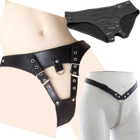 Culotte à entrejambe ouverte, lanières de chasteté BDSM, jouets sexuels à chaîne en acier pour femme, harnais de fétiche érotique, en latex ► Photo 1/6