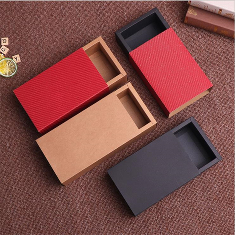 Emballage en papier Kraft boîte en carton marron petit coffret cadeau rouge grands tiroirs en papier, boîtes cadeaux bijoux savon bonbons ► Photo 1/6