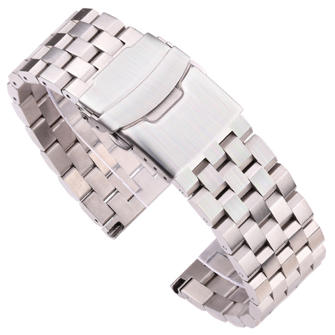 Bracelet de montre en acier inoxydable massif, 18mm 20mm 22mm 24mm, en métal brossé argenté, pour femmes et hommes, accessoires de montre ► Photo 1/6