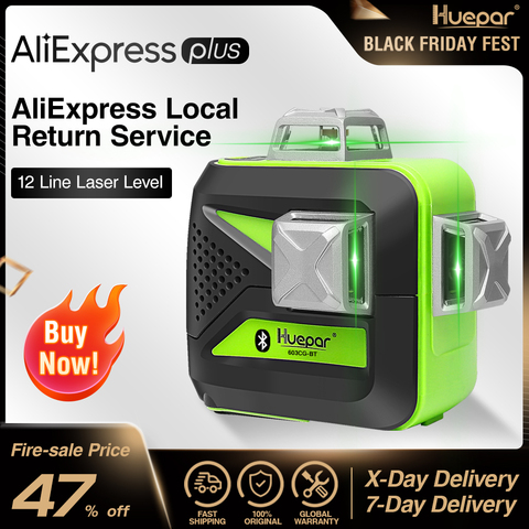 Huepar 3x360 faisceau vert niveau Laser 3D avec connectivité Bluetooth auto-nivelant ligne croisée USB Charge utiliser batterie sèche et Li-ion ► Photo 1/6