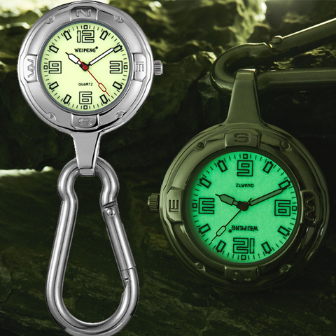 Montre de poche argent avec mousquetons à Clip, porte-clés lumineux, ceinture à Quartz Clip, sac à dos Sport de plein air pour hommes et femmes ► Photo 1/6