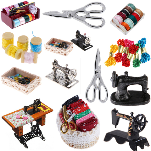 Multi Styles enfants maison de poupée décor Miniature meubles Machine à coudre fil ciseaux accessoires pour poupées maison jouets pour les filles ► Photo 1/6