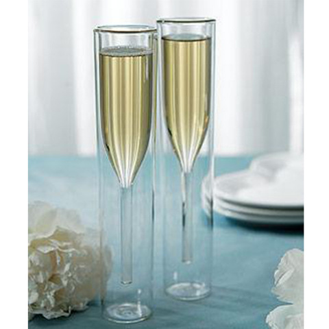 Verre à Champagne Double paroi en verre | 2 pièces, verre à Champagne, cannelures de vin sans tige, gobelet et bulle de vin, tulipe Cocktail, coupe fête de mariage ► Photo 1/2