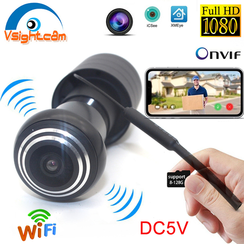 XMeye DC 5V sans fil HD 1080P Mini porte caméra Wifi Fisheye IP caméra grand Angle objectif réseau P2P Onvif judas sécurité à domicile ► Photo 1/6