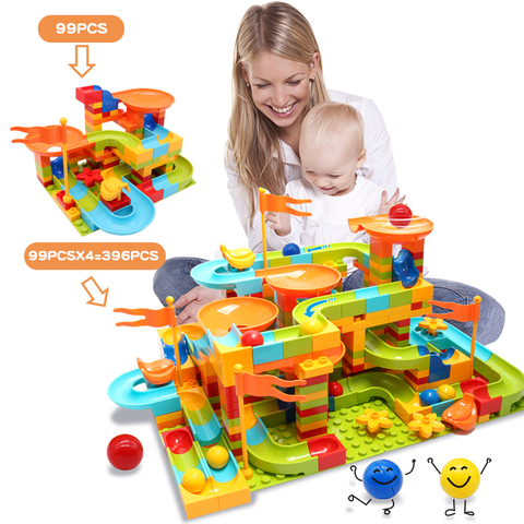 Blocs d'assemblage de grande taille course en marbre course labyrinthe balle Compatible Duploed blocs de construction entonnoir toboggan jouets pour enfants cadeaux pour enfants ► Photo 1/6