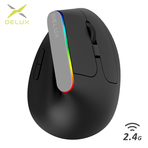 Delux M618C souris sans fil ergonomique verticale 6 boutons souris de jeu rvb 1600 DPI souris optique avec pour ordinateur portable ► Photo 1/6