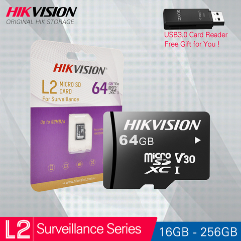 HIKVISION HikStorage Micro carte SD Class10 série de sécurité TF carte 16/32/64/128/256GB Max 95 mo/s carte mémoire # L2 ► Photo 1/6