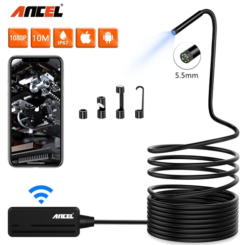 Ancel Endoscope WIFI HD Endoscope Caméra D'inspection 5.5mm 1080 P 6500 K Sans Fil Étanche Endoscope Pour Android PC IOS endoscope ► Photo 1/6