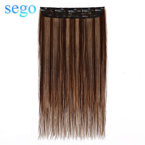 SEGO – Extension de cheveux indiens 100% naturels, 5 clips, 10-24 pouces, 1 p/w, non-remy, lisses, 40g-60g ► Photo 1/6