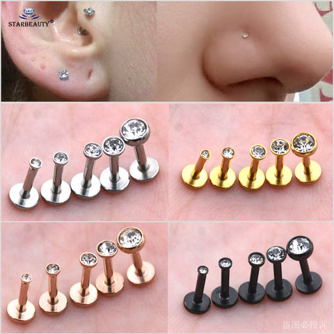 Piercing de nez en or 16G 1.5/2/2.5/3/4mm, 2 pièces, Labret, anneau à lèvres, Helix, Oreja Tragus, boucle d'oreille, clous, bijoux pour le corps ► Photo 1/6