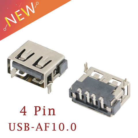 Lot de 10 connecteurs USB 2.0 Type A femelles, corps court, 4 broches, 2 pieds 90, prise de Charge directe de données, Jack ► Photo 1/5