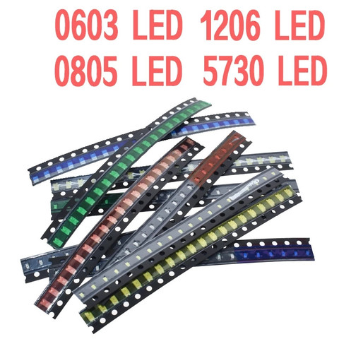 Kit d'assortiment de diodes LED SMD, 100 pièces = 5 couleurs x 20 pièces, 5050 5730 1210 1206 0805 0603, vert/rouge/blanc/bleu/jaune ► Photo 1/6