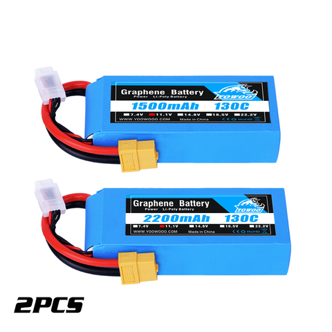 Yowoo – batterie en graphène Lipo 2S 3S 4s 6S, 2200mah 2600mah 1300mah 1500mah EC3 T XT60, prise 130C RC, pièces d'avion, voiture, Drone, 2 pièces ► Photo 1/6