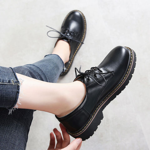 Chaussures Lolita noires plates pour femmes, Style Oxford, en cuir, pour adolescentes, grande taille 43 ► Photo 1/6