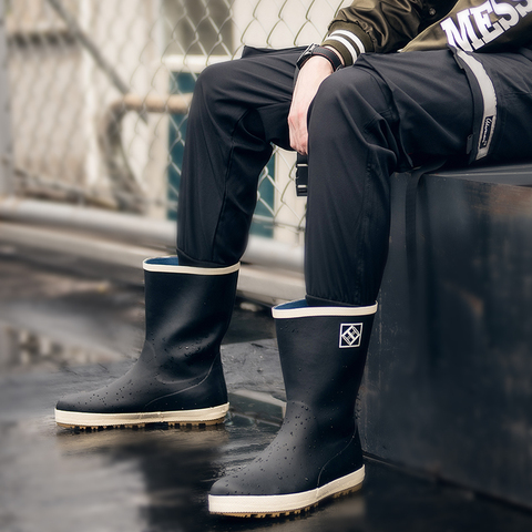 Bottes de pluie antidérapantes pour hommes en PVC, grande taille 46, chaussures de pluie en caoutchouc, 2022, plates, antidérapantes, haute qualité, sans lacet ► Photo 1/6