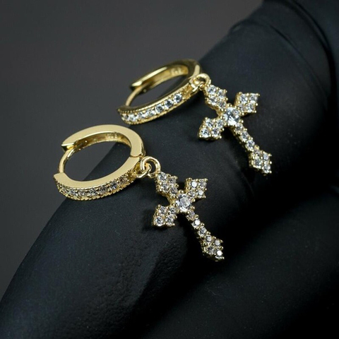 Huitan Simple élégant croix goutte cerceau boucles d'oreilles brillant CZ haute qualité femmes hommes personnalité accessoires unisexe mode bijoux ► Photo 1/6