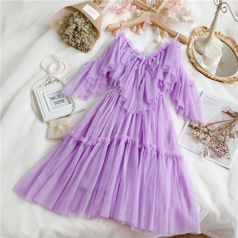 Robe en maille à volants pour femmes, jolie robe de soirée coréenne, style Boho, Sexy, élégante, noire, blanche, vêtements de plage, 2022 ► Photo 1/6