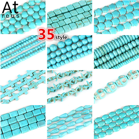 35Style à facettes rond étoile de mer crâne coeur Howlite fleur paix croix naturelle Turquoises perles de rocaille en vrac pour la fabrication de bijoux bricolage ► Photo 1/6