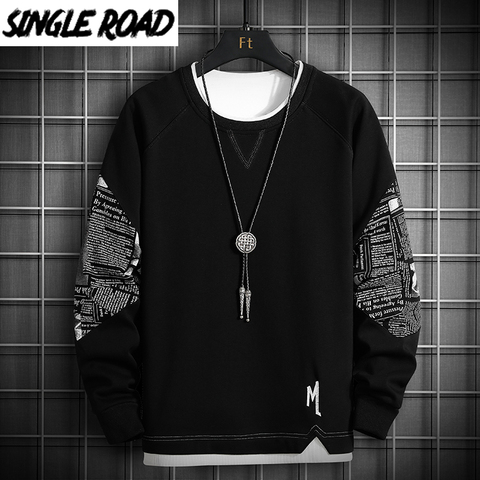 SingleRoad – sweat à capuche noir à col ras du cou pour homme, surdimensionné, style Harajuku, Streetwear japonais, collection printemps 2022 ► Photo 1/6