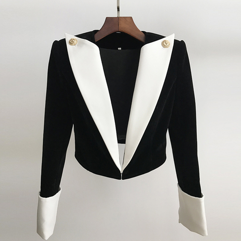 Haute rue 2022 plus récent élégant concepteur veste femmes Lion boutons couleur bloc Patchwork velours court Blazer ► Photo 1/5