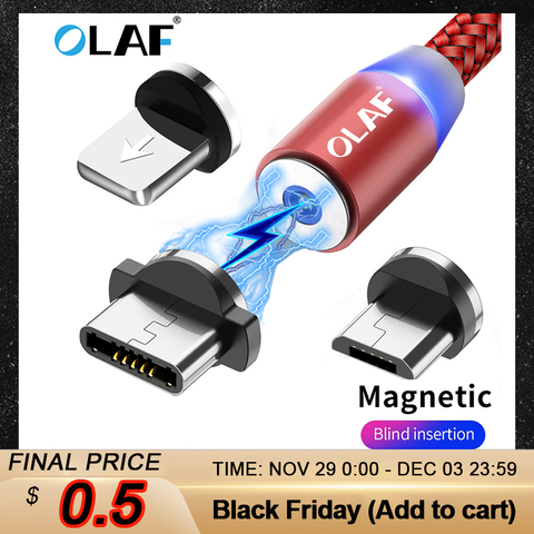 OLAF 3A câble magnétique 2m téléphone cordon de charge Micro USB C able chargeur magnétique USB type C rapide câble de USB C pour iPhone 11 Samsung ► Photo 1/6