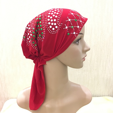 H089 chapeaux musulmans de haute qualité avec paillettes colorées tirer sur écharpe islamique turban hijab avec bandeau élastique ► Photo 1/6