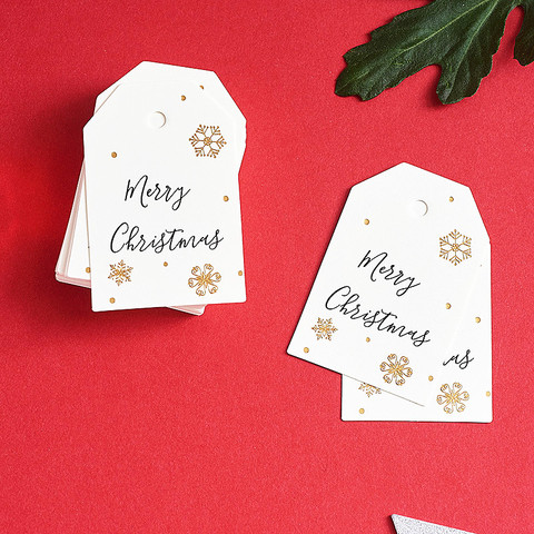 100 pcs/lot blanc noël papier étiquettes bagages mariage Note papier étiquettes emballage cadeau prix étiquette volante joyeux noël carte corde ► Photo 1/6