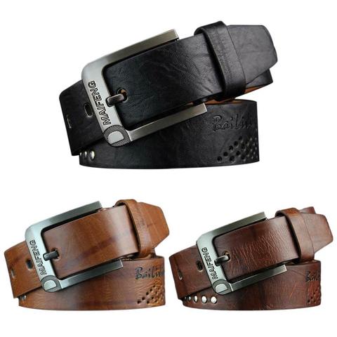 Ceinture en cuir noir large de styliste pour hommes, ceinturon Vintage à boucle ardillon cloutée pour hommes, accessoire de taille carrée E1V7 ► Photo 1/6