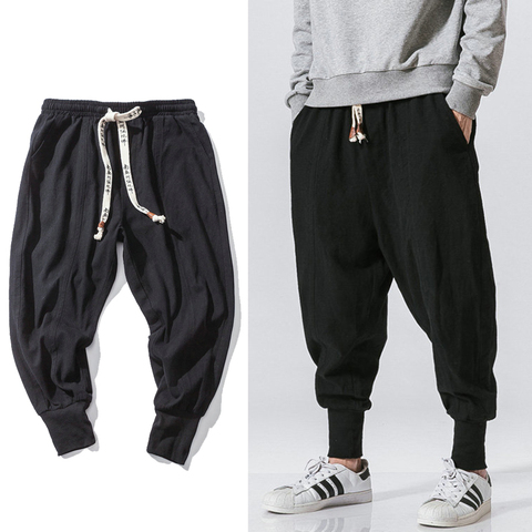 Pantalon sarouel Style chinois pour homme, Streetwear décontracté, en coton et lin, survêtement longueur cheville, M-5XL ► Photo 1/6