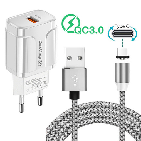 Câble de Charge magnétique de Type C QC 3.0 chargeur mural USB rapide pour Samsung Galaxy S10 A31 Huawei P30 P40 Honor 9 20 view 30 téléphone Pro ► Photo 1/6