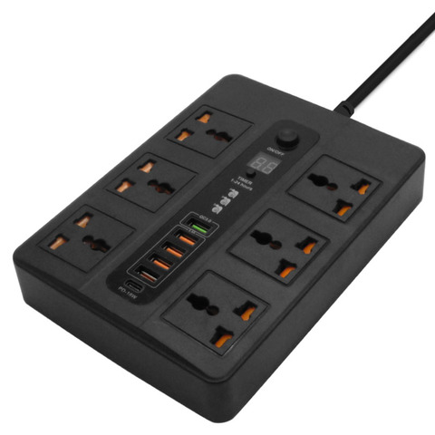 Multiprise intelligente avec minuterie de 24 heures marche/arrêt, 6AC universel, 5 prises usb, PD 18W, QC3.0, Ports d'extension ► Photo 1/1