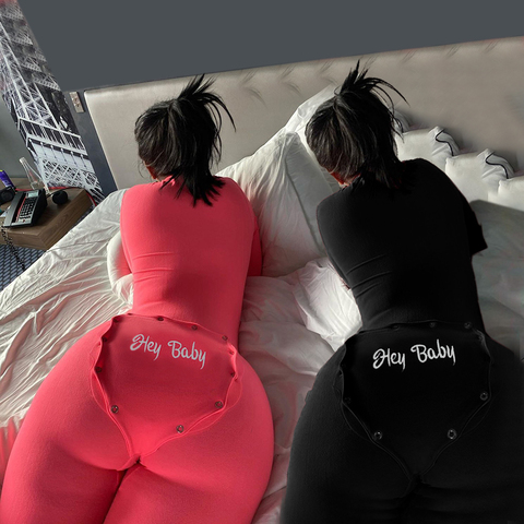 Barboteuse Sexy à col en v profond pour femmes, combinaison à manches longues, avec lettres brodées, vêtements de nuit à rabat dans le dos, Streetwear, Clubwear, automne ► Photo 1/6