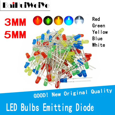 100 pièces F3 F5 DIP LED vert rouge jaune bleu blanc jaune Super lumineux 5MM 3MM haute qualité perle diode électroluminescente ► Photo 1/5