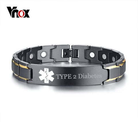 Vnox – Bracelets avec gravure gratuite de TYPE 2 pour hommes, nom de diabète, alerte médicale, identification, thérapie de santé, bijoux ► Photo 1/6