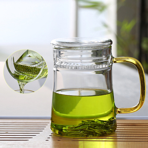 400ml moderne minimaliste tasse à thé croissant filtre verre fleur tasse à thé avec poignée couvercle verre bureau thé séparation tasse ► Photo 1/6