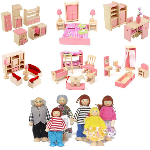 Meubles de maison de poupée en bois jouet Miniature pour poupées enfants enfants maison jouer jouet mini meubles ensembles poupée jouets garçons filles cadeaux ► Photo 1/6