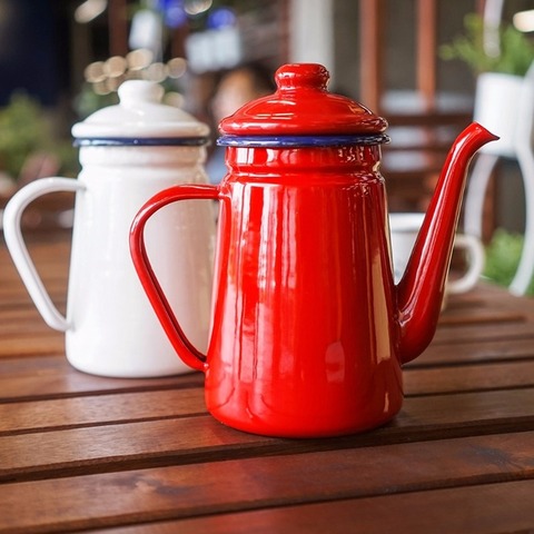 Carafe à café en émail 1,1 l, bouilloire à main, théière à Induction, cuisinière à gaz, carafe universelle ► Photo 1/6