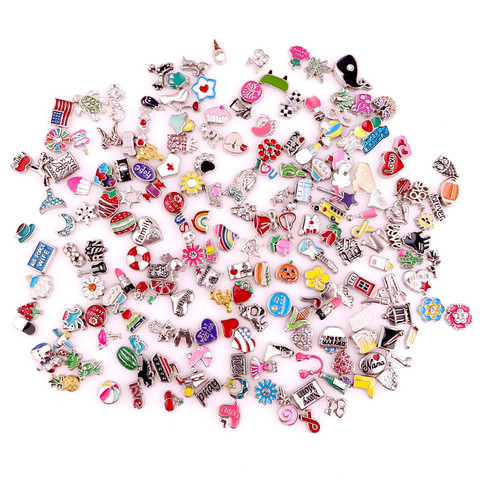 50 Pcs/lot mélange Styles aléatoire métal fleur coeur flottant breloques faisant flottant mémoire verre médaillon pendentif bijoux en gros ► Photo 1/3